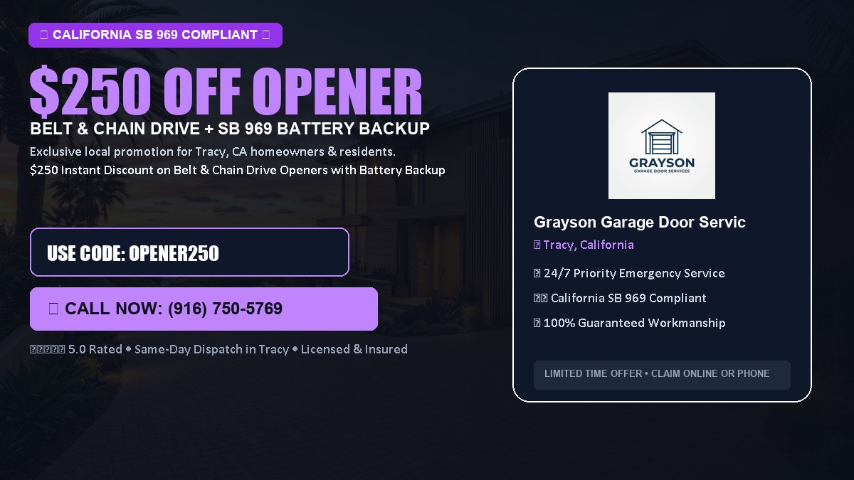 $250 OFF Smart Garage Door Opener Installation (Belt & Chain Drive with California SB 969 Battery Backup) in Tracy, CA