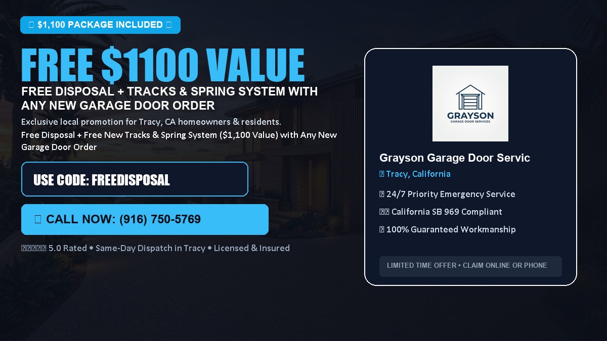 Free Disposal + Free New Tracks & Spring System with Any New Garage Door Order ($1100 Value) in Tracy, CA