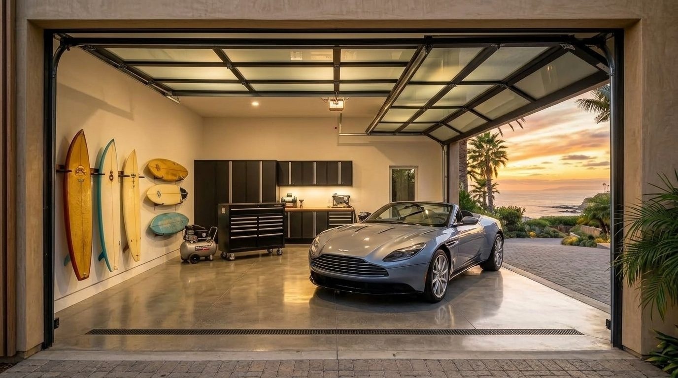 Grayson Garage Door Services Interior View of Custom Garage Door Overhead and Workshop